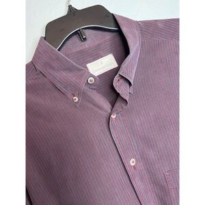 Ermenegildo Zegna Men's XL Button Down Shirt Burgundy Gray Micro Check Cotton